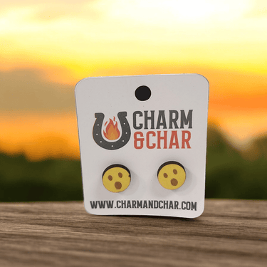 Surprise Face Emoji Wood Stud Earrings - Stud Earring - Charm and Char